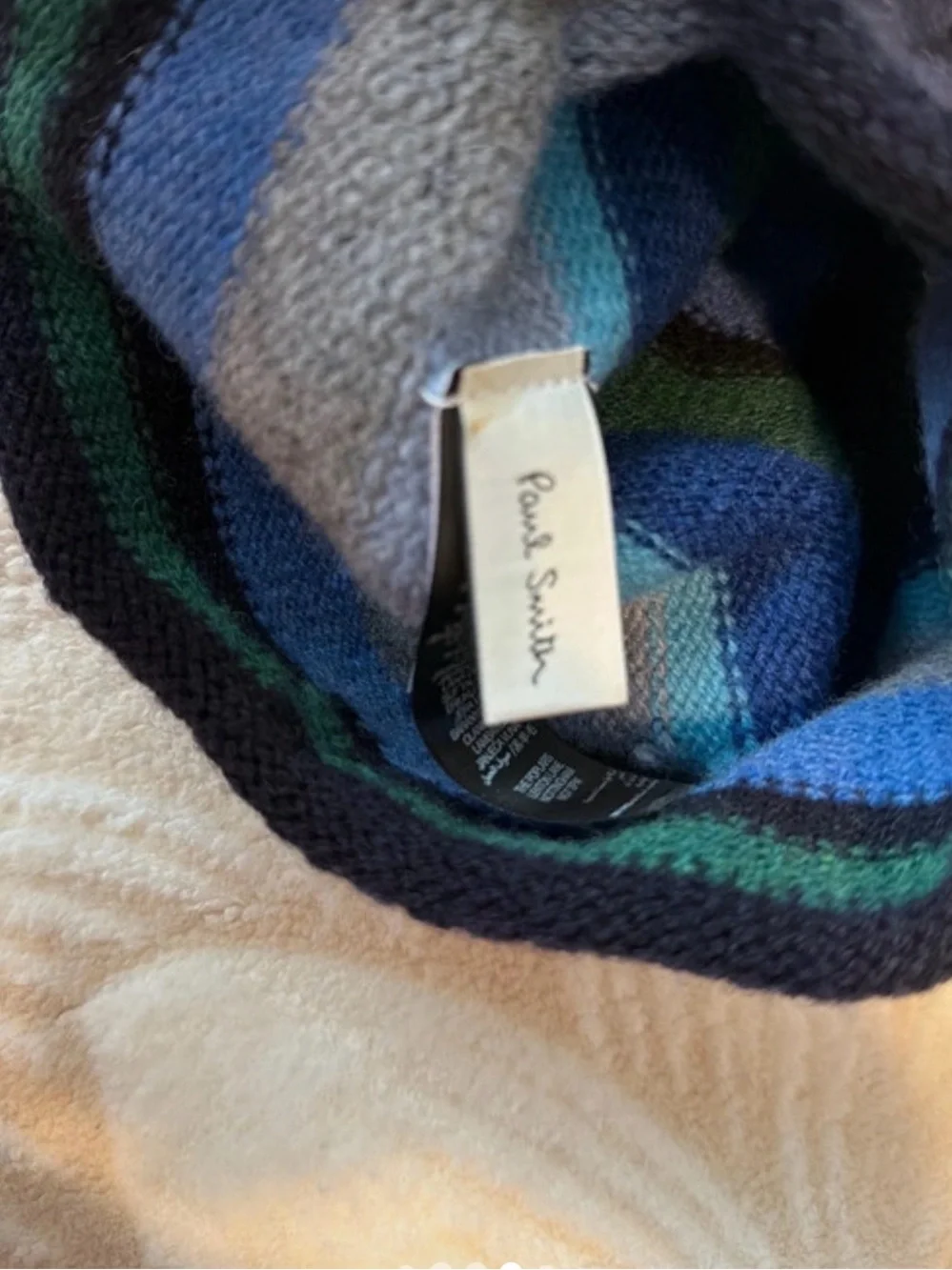 Paul Smith Striped Knit Beanie in Navy, Blue, Green & Gray